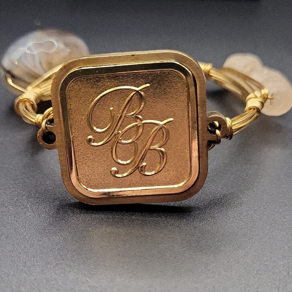 Gold Square Medallion Bracelet with Monogram